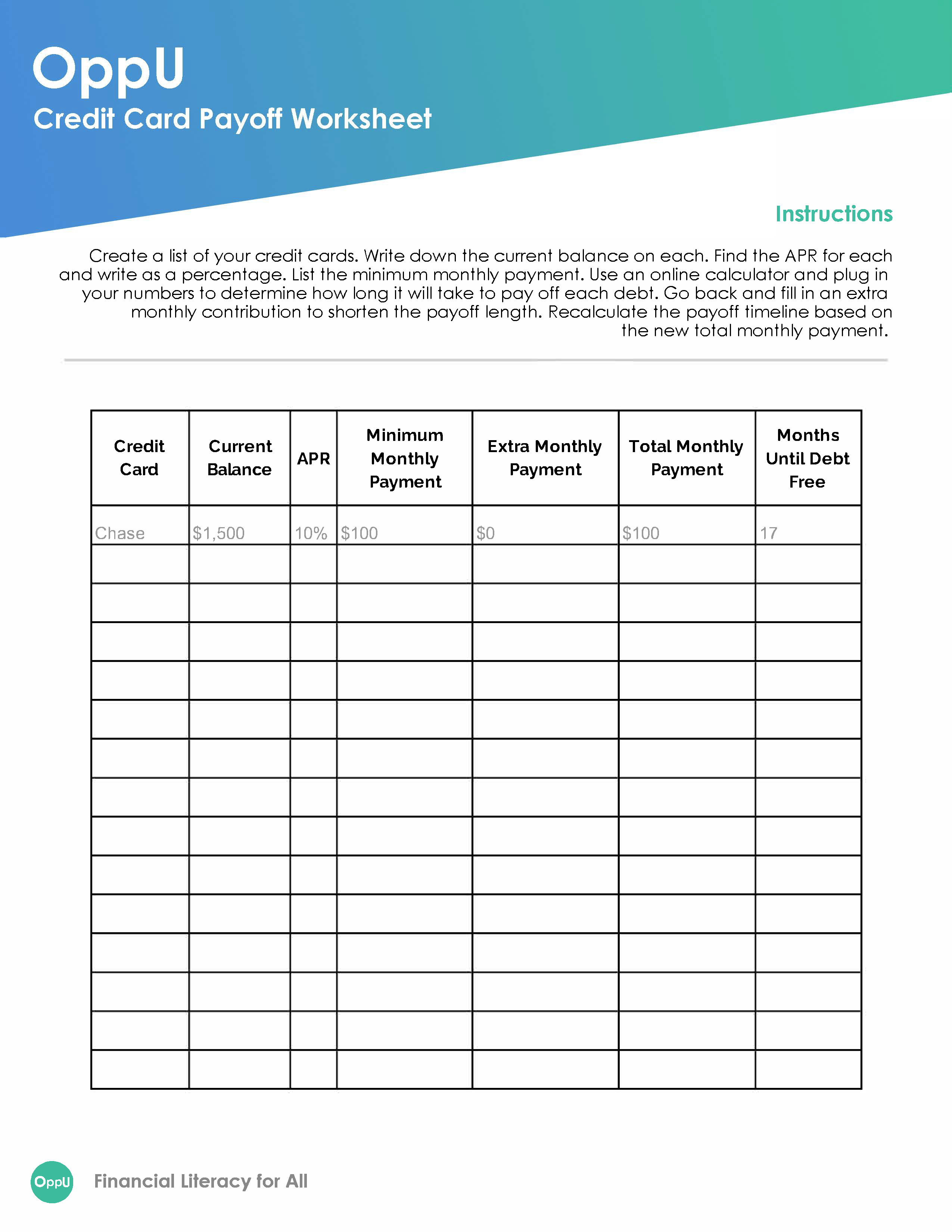 TheLending Credit Card Payoff Worksheet